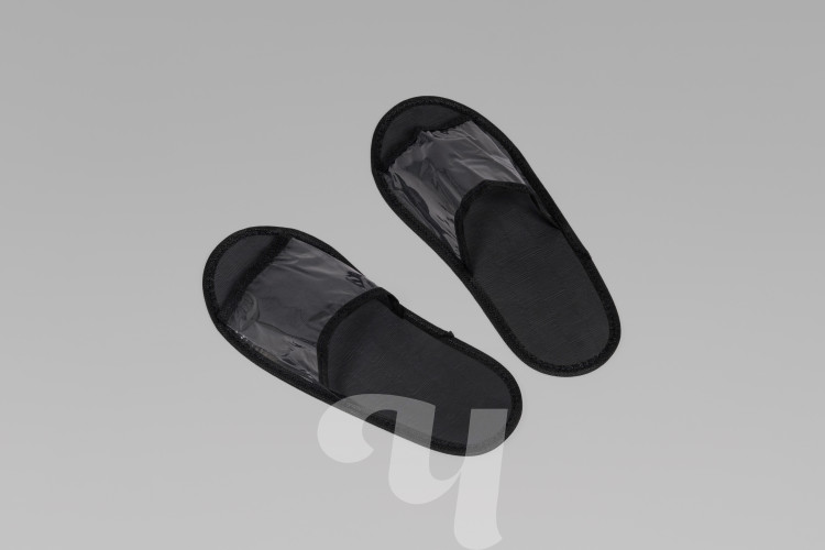 Тапочки для душа с прозрачным верхом, Черный, 25 пар/упк  Чистовье, 