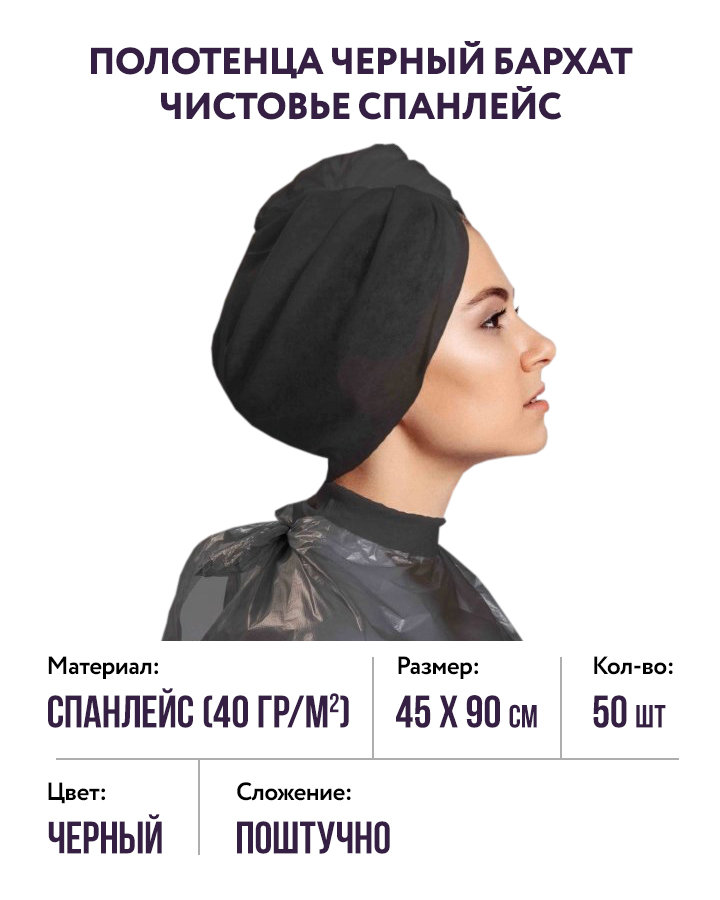 Полотенца "Черный бархат" спанлейс черные (р-р 45Х90) Чистовье, 50 шт. 