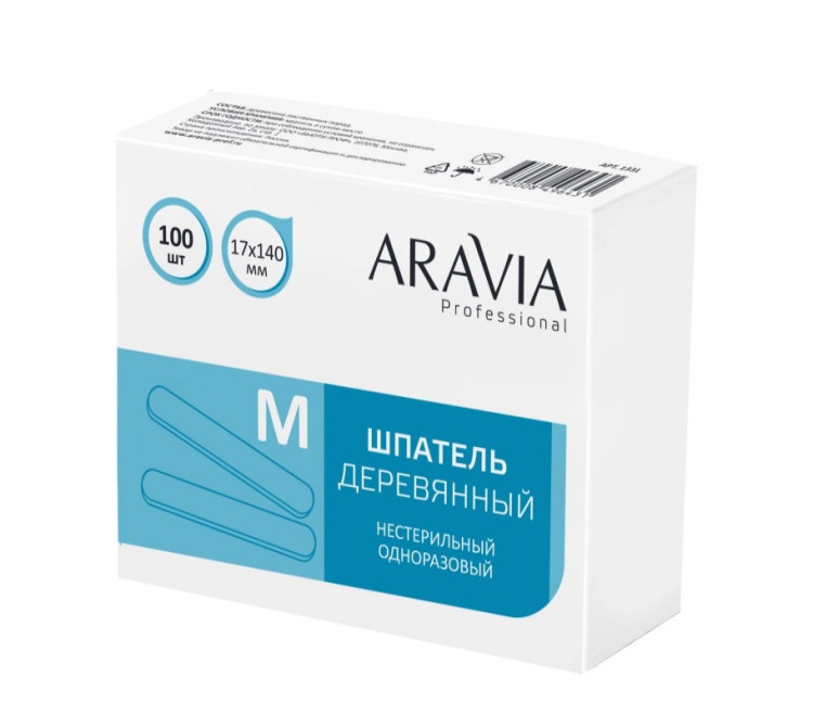 Шпатели деревянные одноразовые, "ARAVIA Professional", размер М 100 шт./уп. 